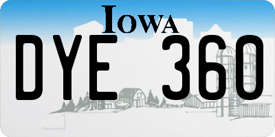 IA license plate DYE360