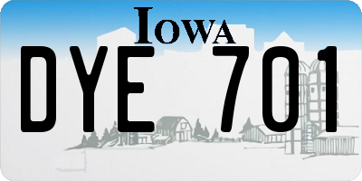 IA license plate DYE701