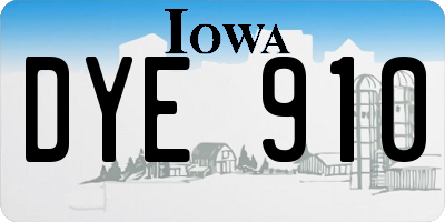IA license plate DYE910