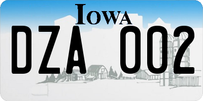 IA license plate DZA002