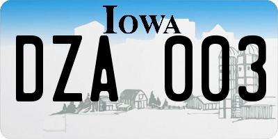 IA license plate DZA003