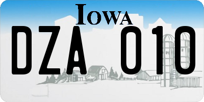 IA license plate DZA010