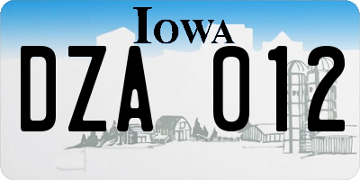 IA license plate DZA012