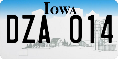 IA license plate DZA014