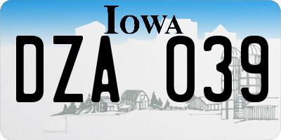 IA license plate DZA039