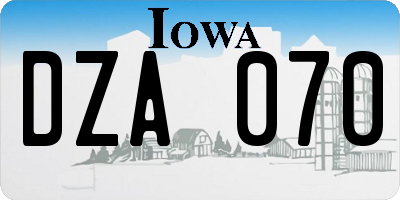 IA license plate DZA070