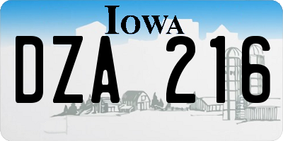 IA license plate DZA216