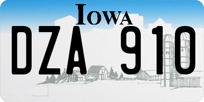 IA license plate DZA910