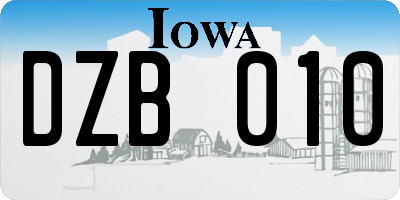 IA license plate DZB010