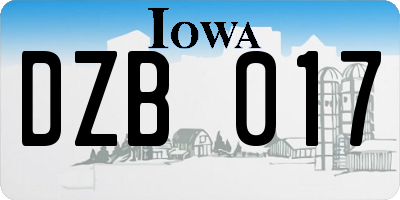 IA license plate DZB017