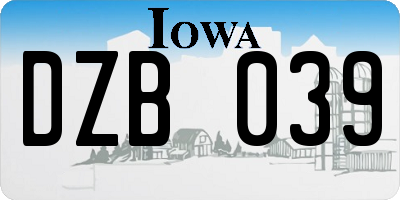 IA license plate DZB039