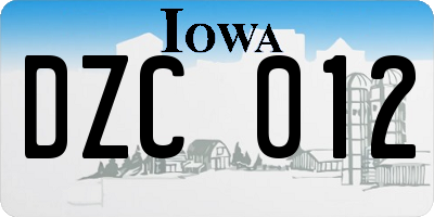 IA license plate DZC012