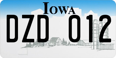 IA license plate DZD012