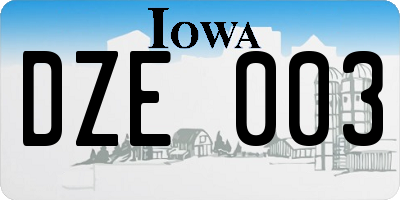 IA license plate DZE003