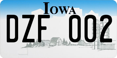 IA license plate DZF002