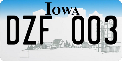 IA license plate DZF003