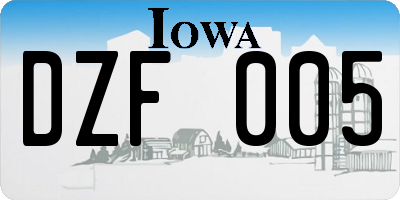 IA license plate DZF005