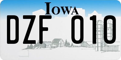 IA license plate DZF010