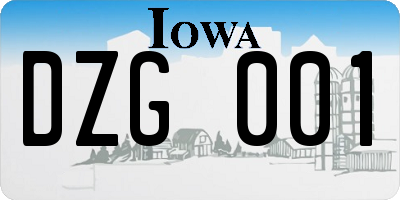 IA license plate DZG001