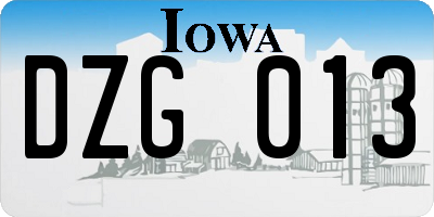 IA license plate DZG013