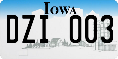 IA license plate DZI003