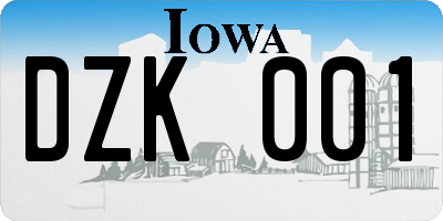 IA license plate DZK001