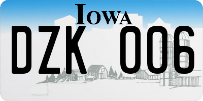 IA license plate DZK006