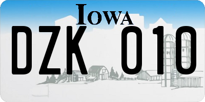 IA license plate DZK010