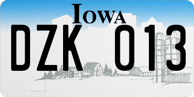 IA license plate DZK013