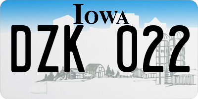 IA license plate DZK022