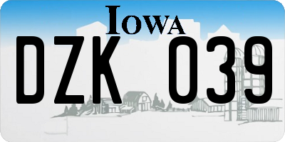 IA license plate DZK039