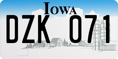 IA license plate DZK071