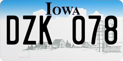 IA license plate DZK078