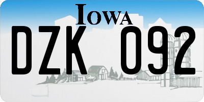 IA license plate DZK092