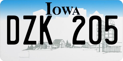 IA license plate DZK205