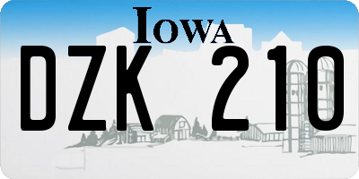 IA license plate DZK210