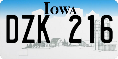 IA license plate DZK216