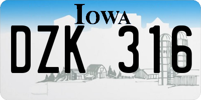 IA license plate DZK316