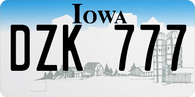 IA license plate DZK777