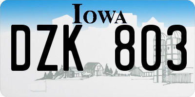 IA license plate DZK803