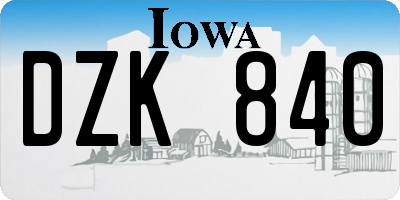 IA license plate DZK840