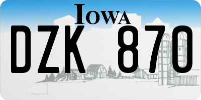 IA license plate DZK870