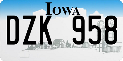 IA license plate DZK958