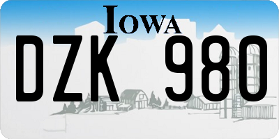 IA license plate DZK980