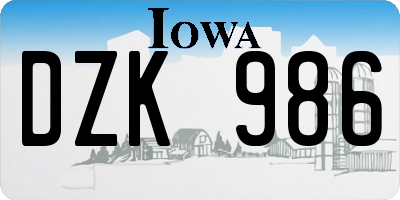 IA license plate DZK986