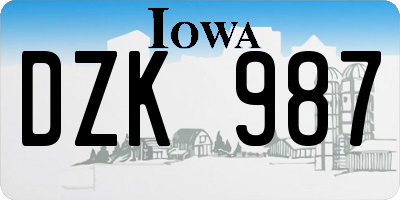 IA license plate DZK987