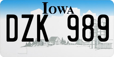 IA license plate DZK989