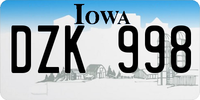 IA license plate DZK998