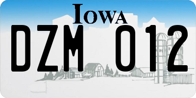 IA license plate DZM012