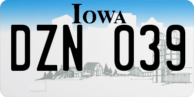 IA license plate DZN039